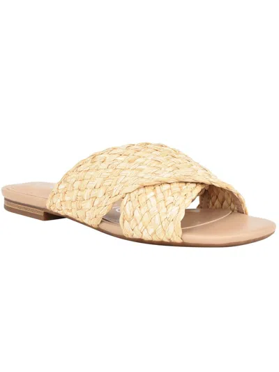 Calvin Klein June2 Womens Slip On Flat Slide Sandals In Beige