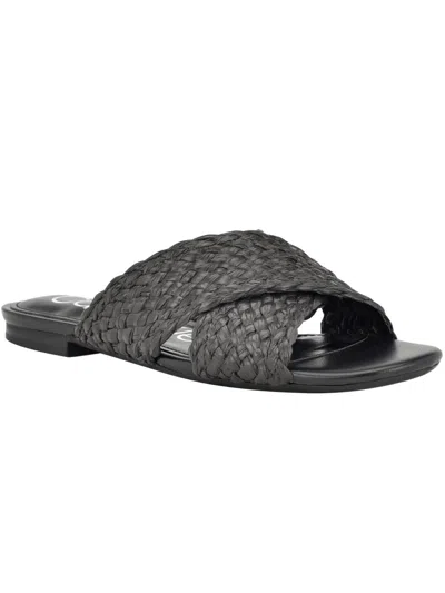 Calvin Klein June2 Womens Slip On Flat Slide Sandals In Black