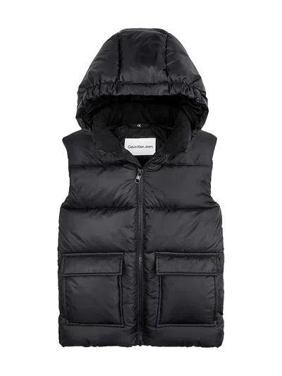 Calvin Klein Junior Sleeveless Jacket With Iridescent Logo In Nero