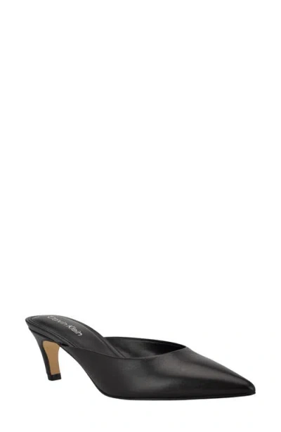 Calvin Klein Kalyn Pointed Toe Kitten Heel Mule In Black Leather