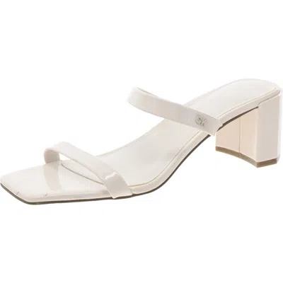 Calvin Klein Kater Womens Patent Slip-on Slide Sandals In White