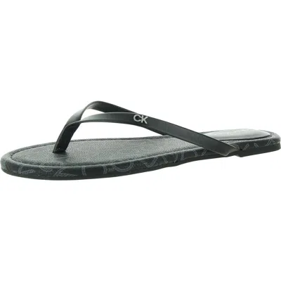 Calvin Klein Kc Cruzy Womens Printed Faux Leather Flip-flops In Black