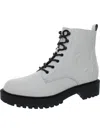 CALVIN KLEIN KCKAMRY WOMENS LEATHER LOGO COMBAT & LACE-UP BOOTS