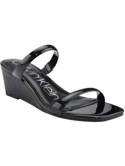 Calvin Klein Kenza Womens Square Toe Slip On Wedge Sandals In Black