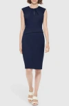 Calvin Klein Keyhole Sheath Dress In Blue