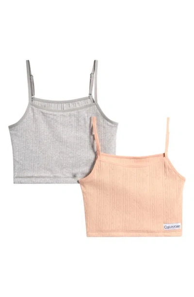 Calvin Klein Kids' 2-pack Cotton Rib Crop Cami Bra Top In Neutral