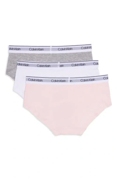 Calvin Klein Kids' 3-pack Hipster Briefs In Coral Pink White Heather Grey