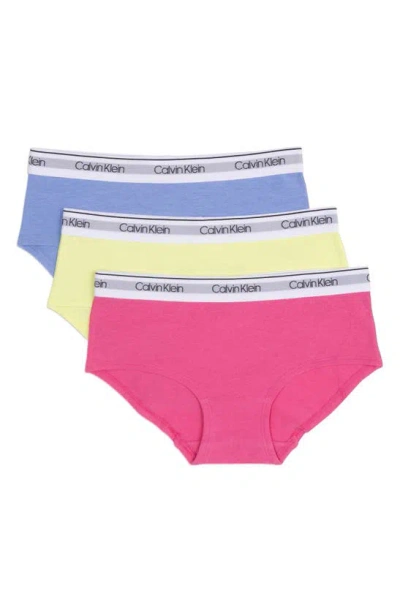 Calvin Klein Big Girls Stretch Hipster, Pack Of 3 In Shock Pink/ Hydrangea/ Energy