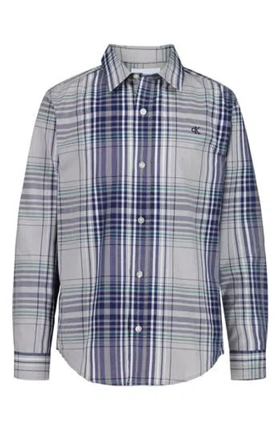 Calvin Klein Kids' Abstract Plaid Button-up Shirt In Multi