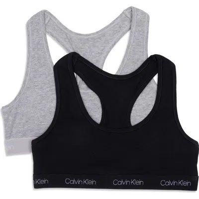 Calvin Klein Kids' Assorted 2-pack Racerback Bras In Black/heather Gray