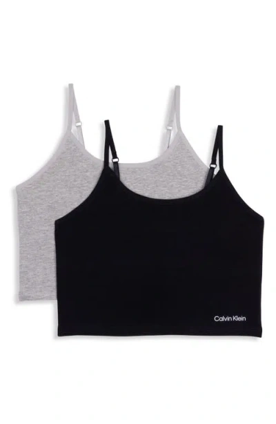 Calvin Klein Kids' Assorted 2-pack Stretch Cotton Bralettes In Black/heather Grey