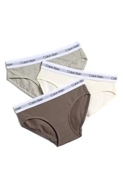 Calvin Klein Kids' Assorted 3-pack Bikini Briefs In Dark Grey Ivory/light Grey