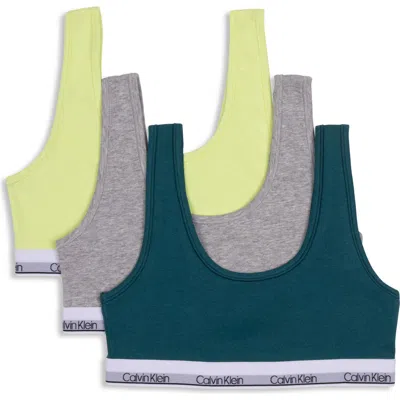 Calvin Klein Kids' Assorted 3-pack Bralettes In Pacific/heather Grey/energy