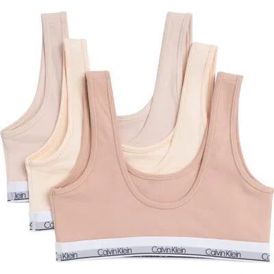 Calvin Klein Kids' Assorted 3-pack Bralettes In Sand/honey Almond/buff Beige