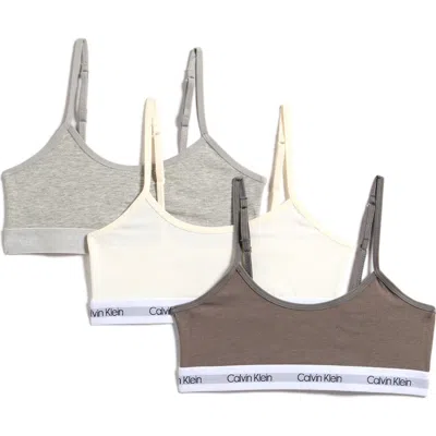 Calvin Klein Kids' Assorted 3-pack Stretch Cotton Bralettes In Dark Grey Ivory/light Grey