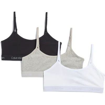 Shop Calvin Klein Kids' Assorted 3-pack Stretch Cotton Bralettes In Heather Grey/white/black