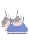 Calvin Klein Kids' Assorted 3-pack Stretch Cotton Bralettes In Hydrangea/sand/heather Grey