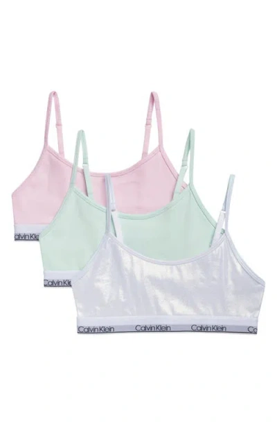 Calvin Klein Kids' Assorted 3-pack Stretch Cotton Bralettes In Irrid Glacier
