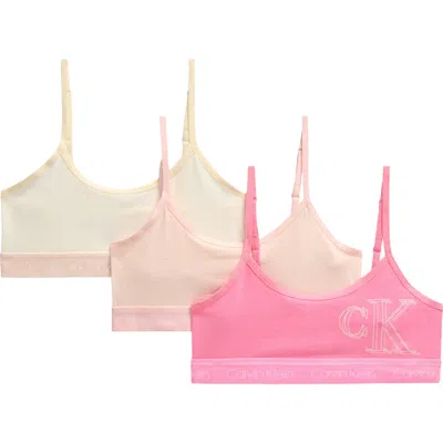 Calvin Klein Kids' Assorted 3-pack Stretch Cotton Bralettes In Pink Spot/crystal Pink/vanilla
