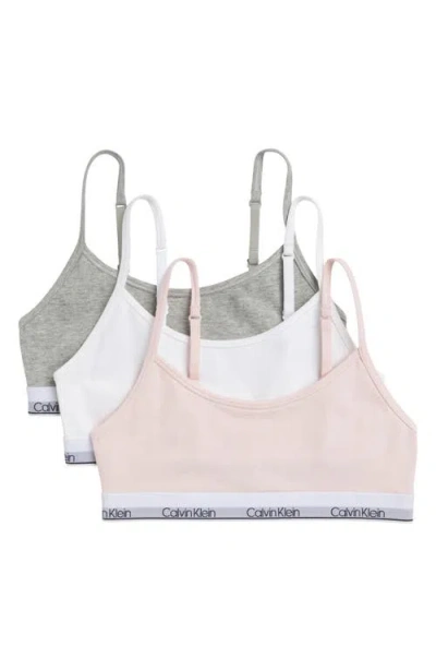 Calvin Klein Kids' Assorted 3-pack Stretch Cotton Bralettes In Pink/white/heather Grey