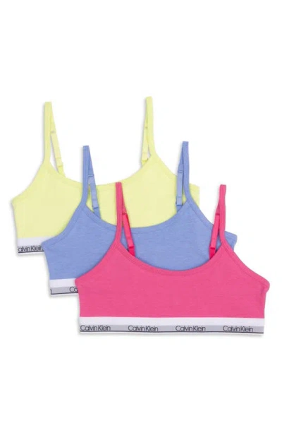Calvin Klein Kids' Assorted 3-pack Stretch Cotton Bralettes In Shock Pink/ Hydrangea/ Energy