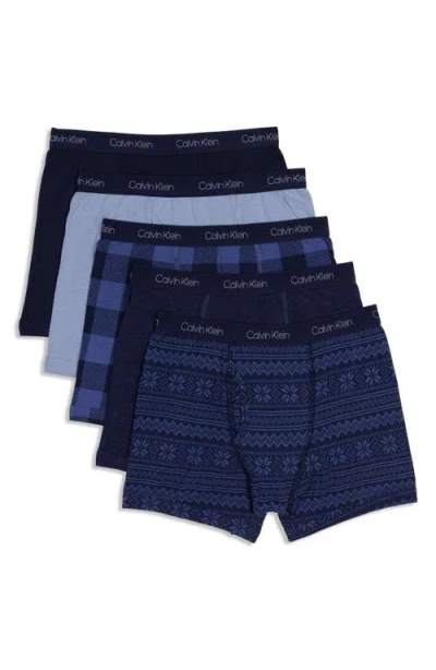 Calvin Klein Big Boys Stretch Boxer Brief, Pack Of 5 In Fair Isle Plaid