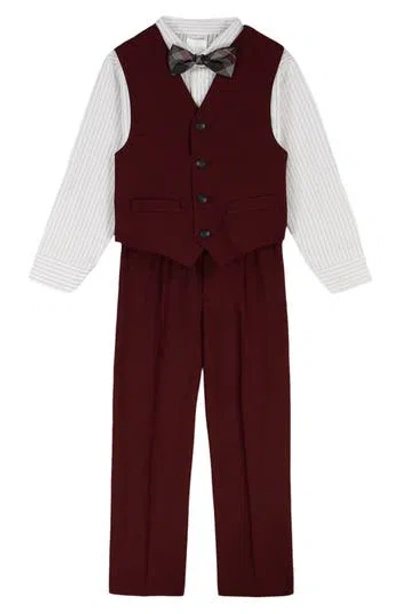 Calvin Klein Kids' Button-up Shirt, Bow Tie, Vest & Pants Set In Burgundy