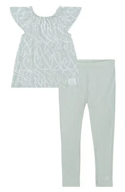 Calvin Klein Kids' Baby Girl's & Little Girl's 2-piece Printed Top & Ribbed Leggings Set In Sage