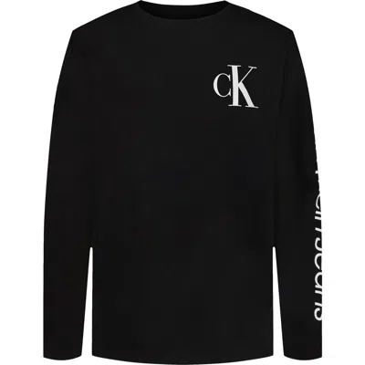 Calvin Klein Kids' Classic Logo Long Sleeve Cotton T-shirt In Black
