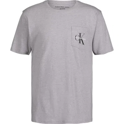 Calvin Klein Kids' Core Monogram Logo Cotton Pocket T-shirt In Gray