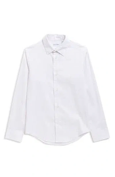 Calvin Klein Kids' Dobby Check Stretch Button-up Shirt In White