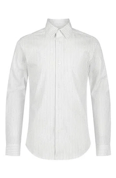 Calvin Klein Kids' Dobby Stripe Long Sleeve Button-up Shirt In White