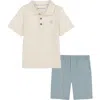 Calvin Klein Knit Polo & Woven Shorts Set In White