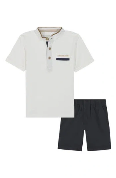Calvin Klein Kids' Knit Polo & Woven Shorts Set In White