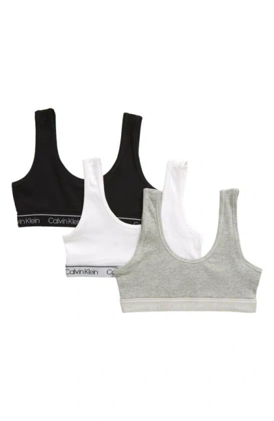 Calvin Klein Kids' Logo Bralette In Heather Grey/ White/ Black