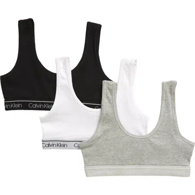 Calvin Klein Kids' 3-pack Assorted Logo Bralettes In Heather Grey/white/black