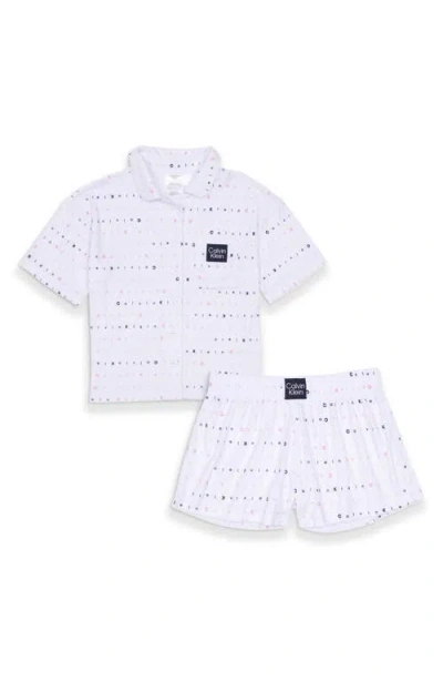 Calvin Klein Kids' Logo Print Two-piece Pajamas In White