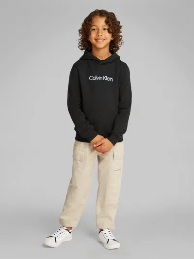 Calvin Klein Kids Logo Regular Terry Hoodie In Black