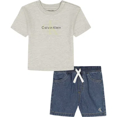 Calvin Klein Babies'  Kids' Logo T-shirt & Denim Shorts Set In Multi