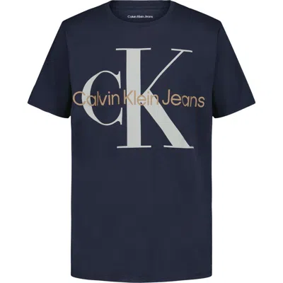Calvin Klein Kids' Monogram Logo Cotton Graphic T-shirt In Blue