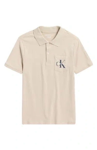 Calvin Klein Kids' Monogram Pocket Cotton Polo In Neutral