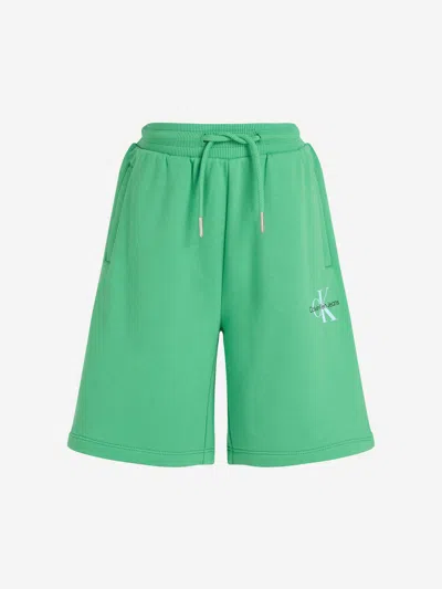 Calvin Klein Kids Monogram Relaxed Shorts In Green