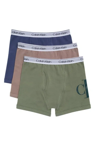 Calvin Klein Kids' Nyc Collection 3-pack Assorted Stretch Cotton Boxer Briefs In Green