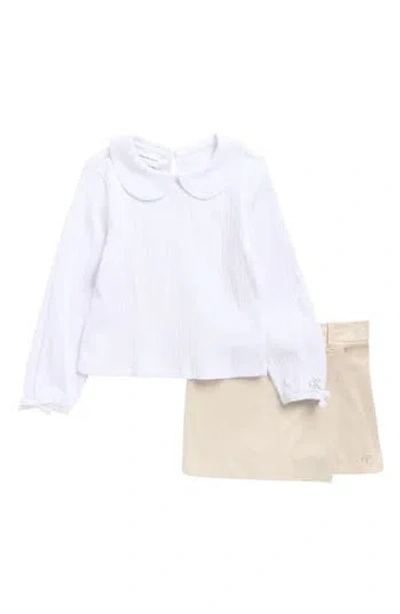 Calvin Klein Kids' Peter Pan Collar Long Sleeve Top & Skort Set In White