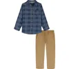 Calvin Klein Kids' Plaid Button-up Shirt & Pants Set In Blue