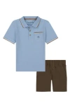 Calvin Klein Toddler And Little Boys Tipped Pique Polo Shirt And Twill Shorts, 2-piece Set In Blue