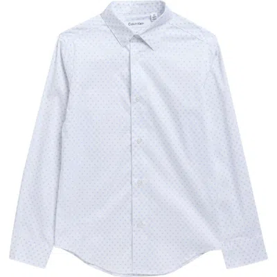 Calvin Klein Kids' Scribble Circle Print Stretch Button-up Shirt In Blue