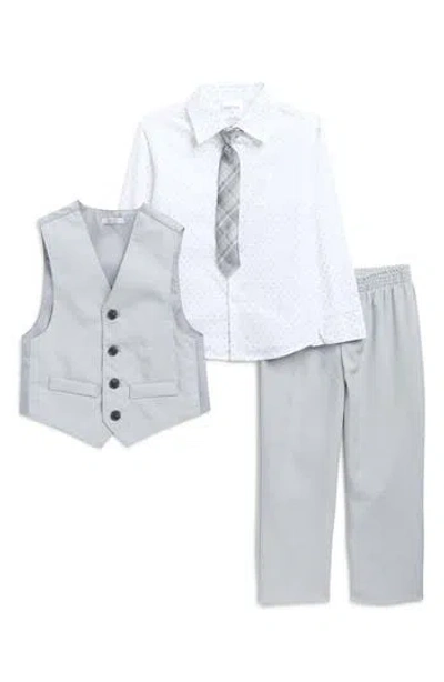 Calvin Klein Kids' Scribble Circle Print Vest, Dress Shirt, Pants & Tie Set In Gray