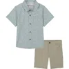 Calvin Klein Toddler And Little Boys Printed Poplin Short Sleeve Shirt And Twill Shorts, 2-piece Set In Sage