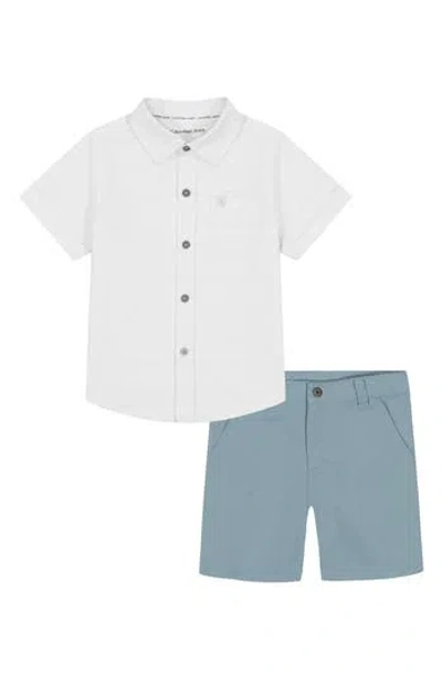 Calvin Klein Kids' Short Sleeve Button-up Shirt & Shorts Set In White